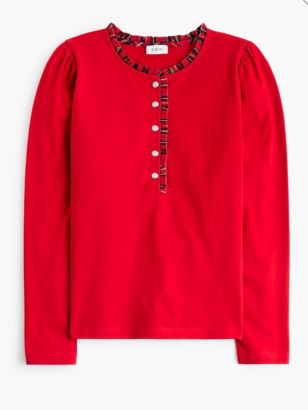 J crew red Long-sleeve tartan and jewels henley